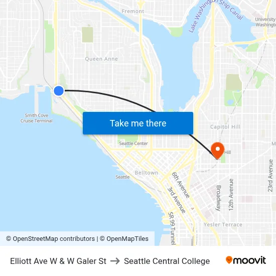 Elliott Ave W & W Galer St to Seattle Central College map
