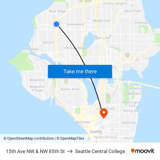 15th Ave NW & NW 85th St to Seattle Central College map