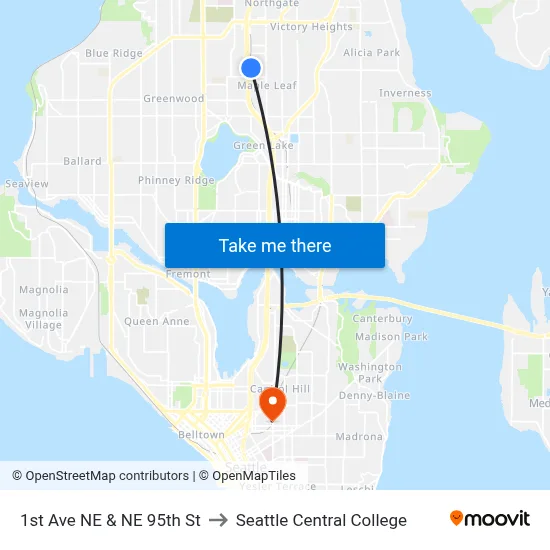 1st Ave NE & NE 95th St to Seattle Central College map