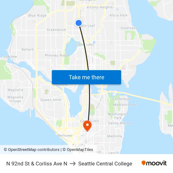 N 92nd St & Corliss Ave N to Seattle Central College map