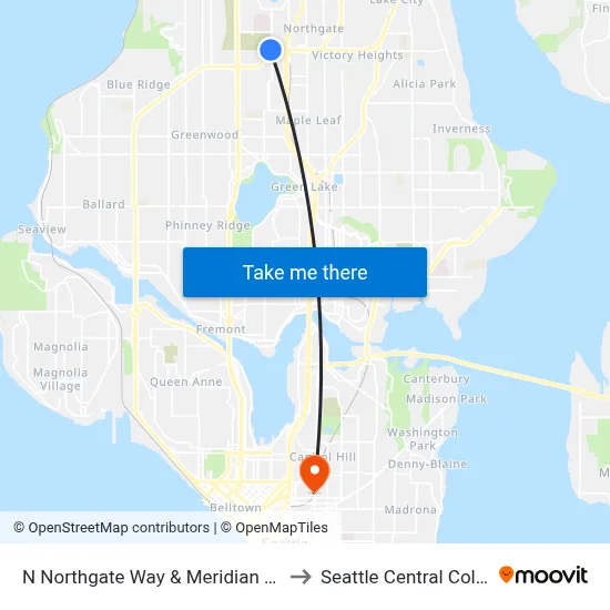 N Northgate Way & Meridian Ave N to Seattle Central College map