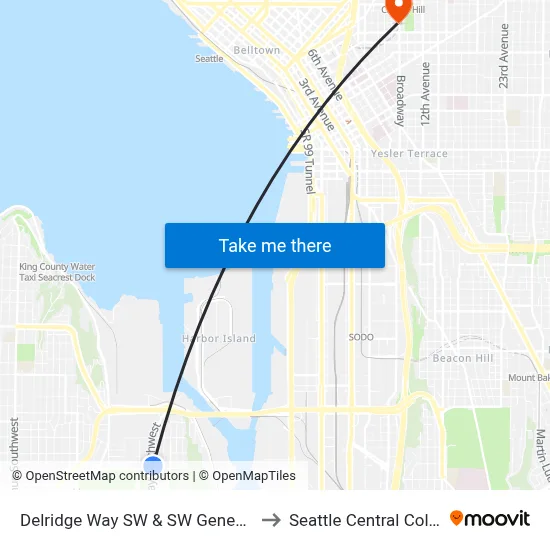 Delridge Way SW & SW Genesee St to Seattle Central College map