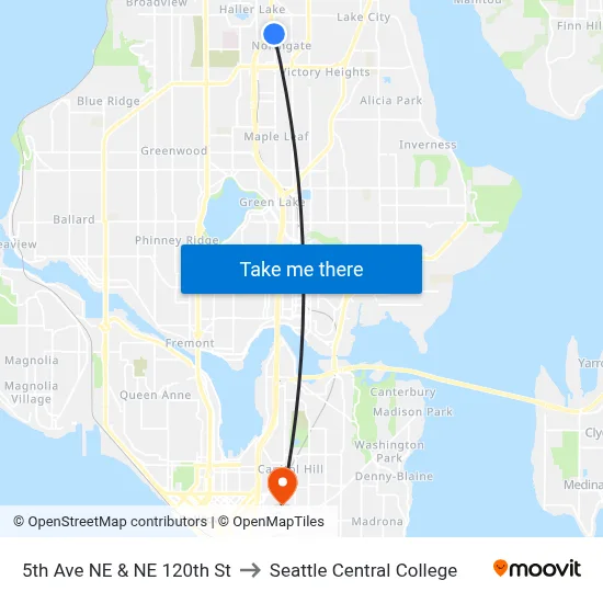 5th Ave NE & NE 120th St to Seattle Central College map