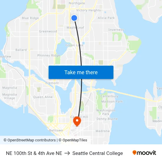 NE 100th St & 4th Ave NE to Seattle Central College map