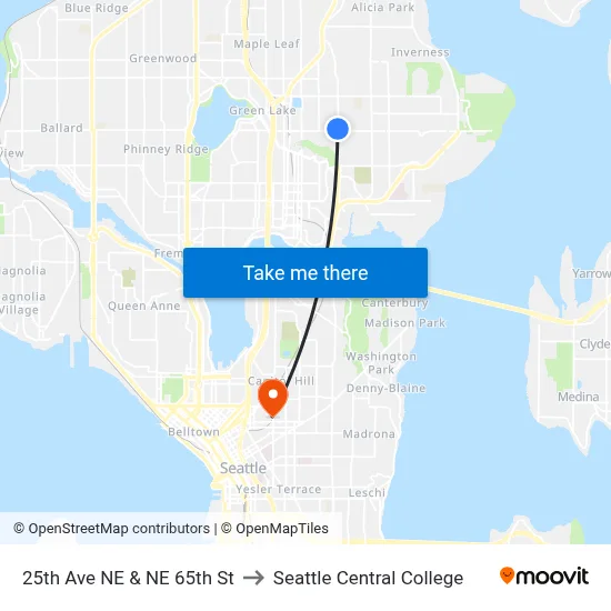 25th Ave NE & NE 65th St to Seattle Central College map