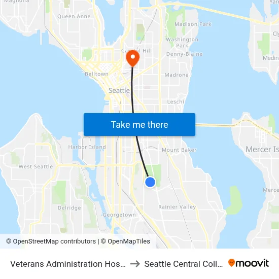 Veterans Administration Hospital to Seattle Central College map