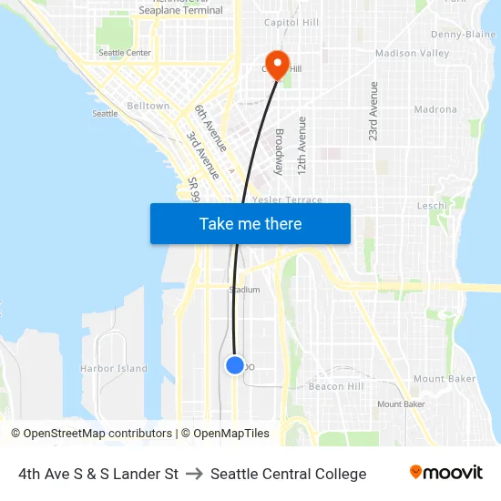 4th Ave S & S Lander St to Seattle Central College map