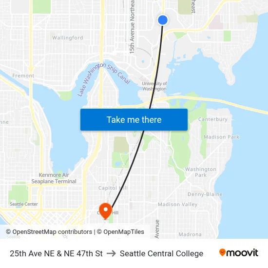 25th Ave NE & NE 47th St to Seattle Central College map