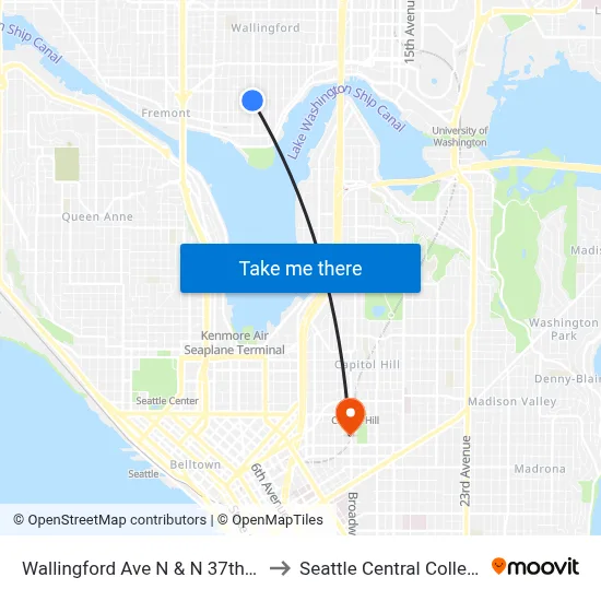Wallingford Ave N & N 37th St to Seattle Central College map