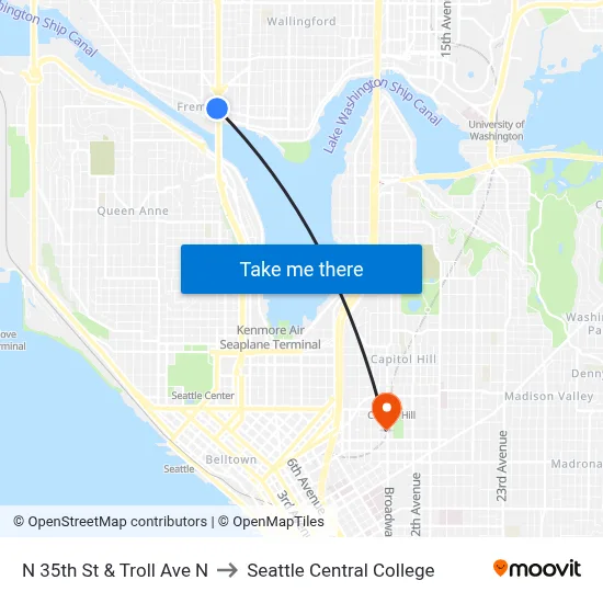 N 35th St & Troll Ave N to Seattle Central College map