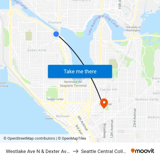 Westlake Ave N & Dexter Ave N to Seattle Central College map