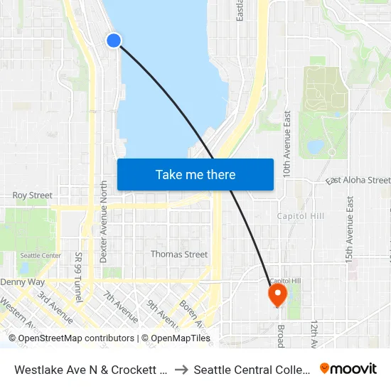 Westlake Ave N & Crockett St to Seattle Central College map