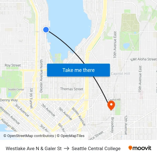 Westlake Ave N & Galer St to Seattle Central College map