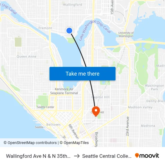 Wallingford Ave N & N 35th St to Seattle Central College map
