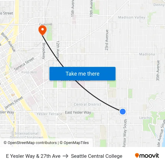 E Yesler Way & 27th Ave to Seattle Central College map