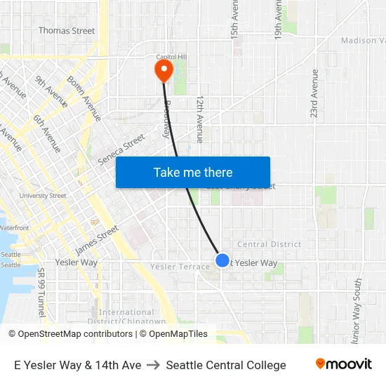 E Yesler Way & 14th Ave to Seattle Central College map