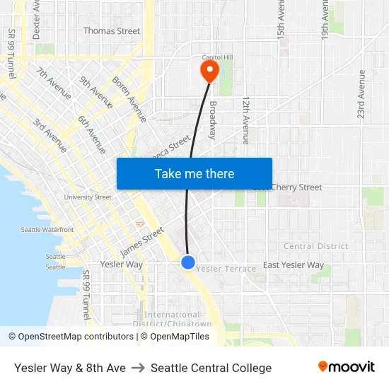 Yesler Way & 8th Ave to Seattle Central College map