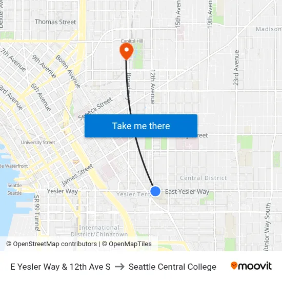 E Yesler Way & 12th Ave S to Seattle Central College map