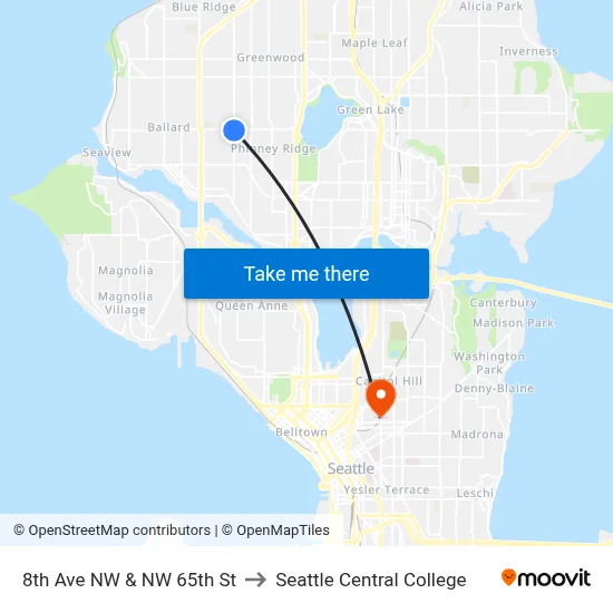 8th Ave NW & NW 65th St to Seattle Central College map