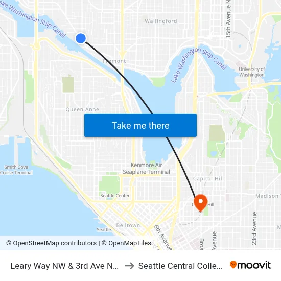Leary Way NW & 3rd Ave NW to Seattle Central College map