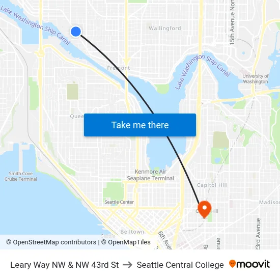 Leary Way NW & NW 43rd St to Seattle Central College map