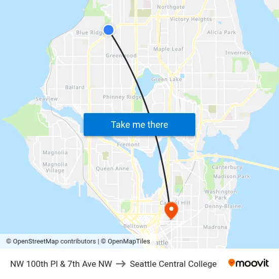 NW 100th Pl & 7th Ave NW to Seattle Central College map
