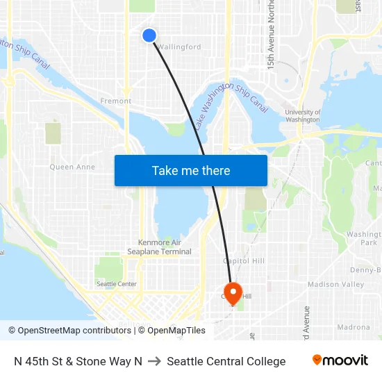 N 45th St & Stone Way N to Seattle Central College map