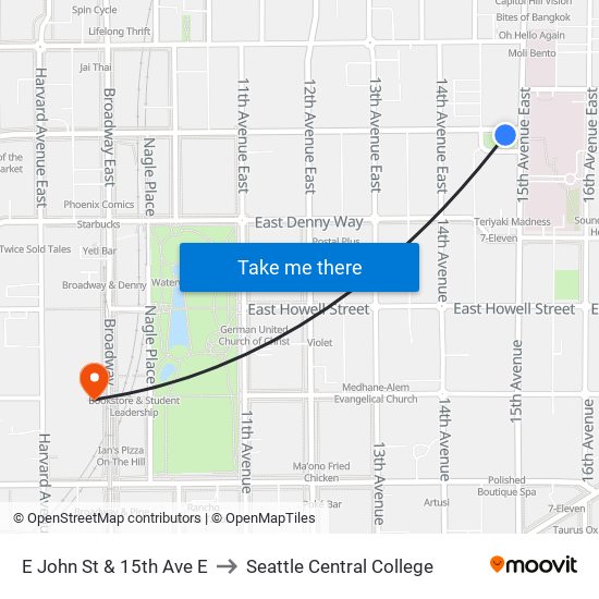 E John St & 15th Ave E to Seattle Central College map