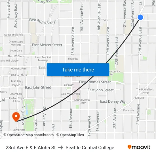 23rd Ave E & E Aloha St to Seattle Central College map