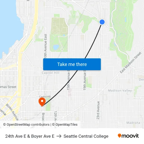 24th Ave E & Boyer Ave E to Seattle Central College map