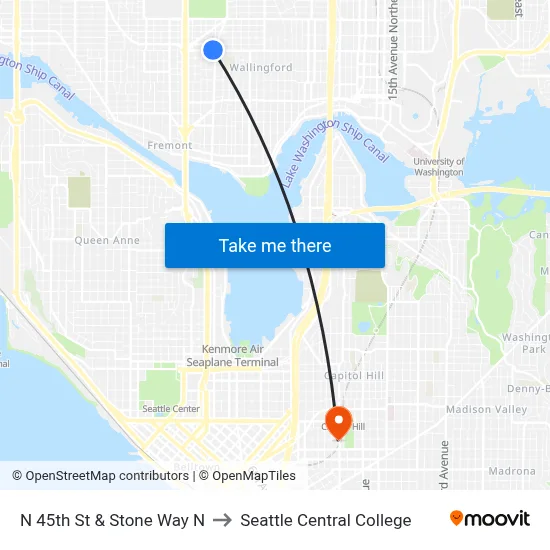 N 45th St & Stone Way N to Seattle Central College map