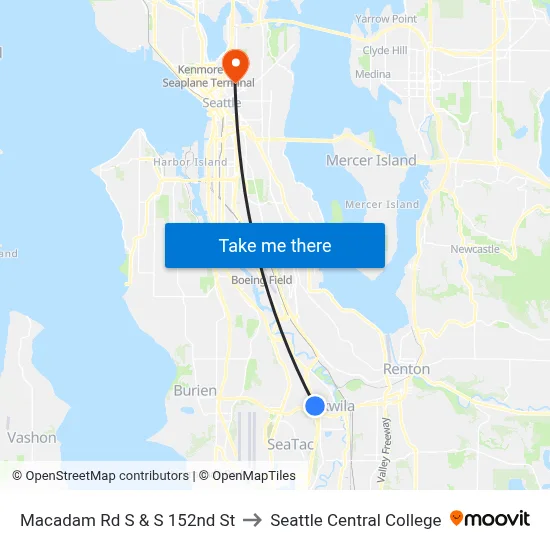 Macadam Rd S & S 152nd St to Seattle Central College map