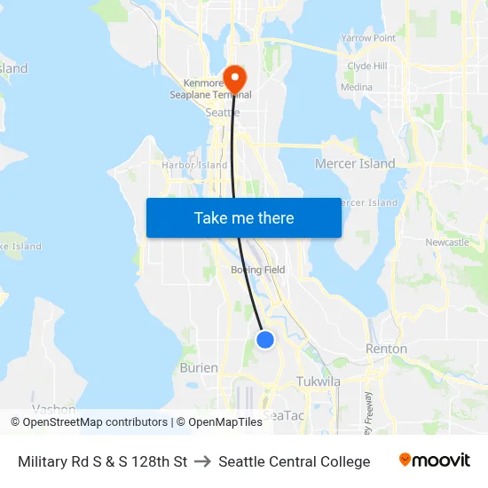 Military Rd S & S 128th St to Seattle Central College map