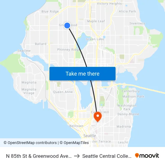 N 85th St & Greenwood Ave N to Seattle Central College map