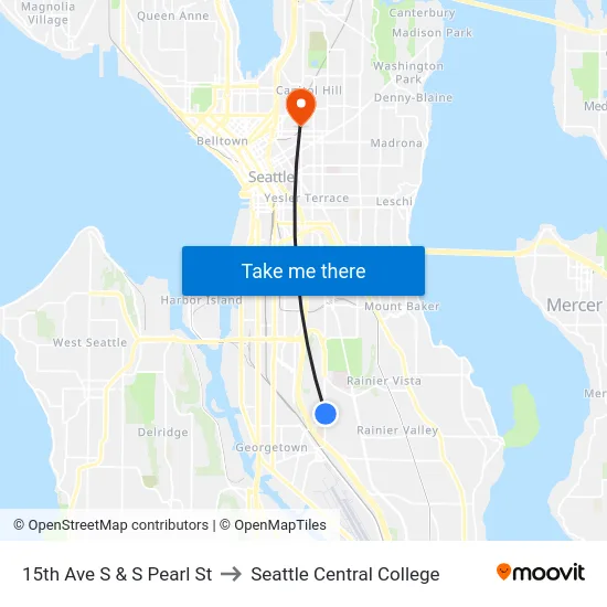15th Ave S & S Pearl St to Seattle Central College map
