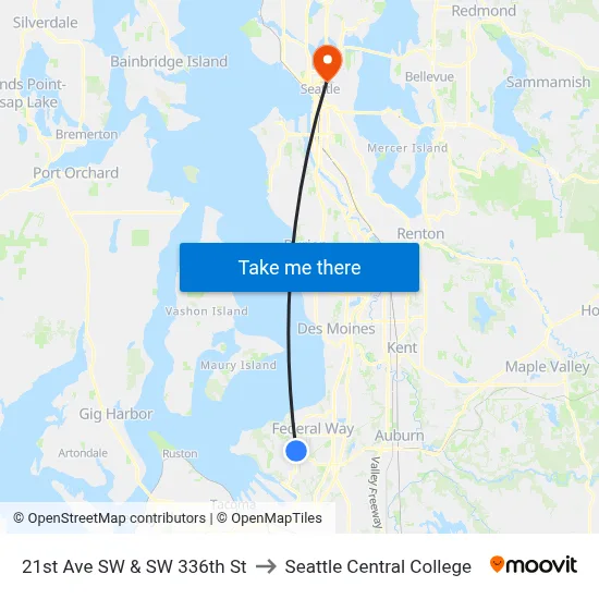21st Ave SW & SW 336th St to Seattle Central College map