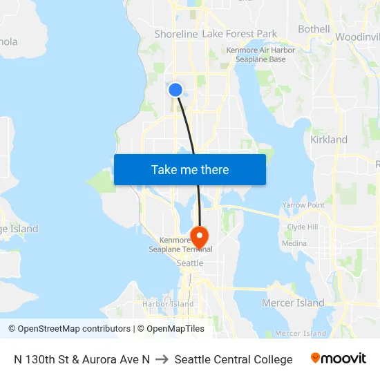 N 130th St & Aurora Ave N to Seattle Central College map