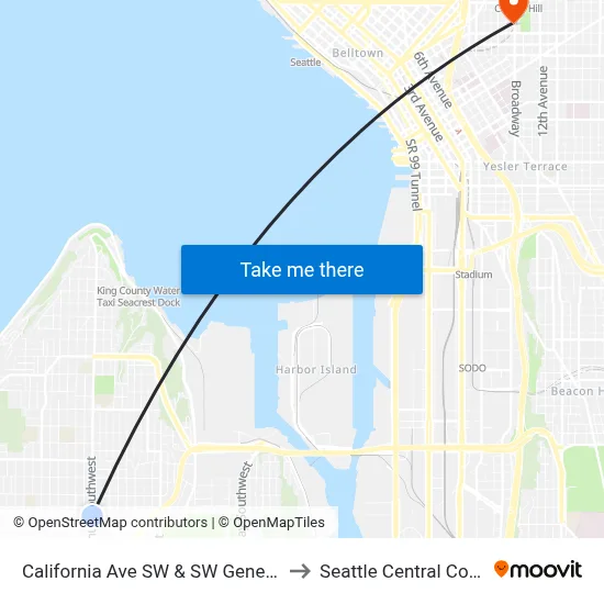 California Ave SW & SW Genesee St to Seattle Central College map
