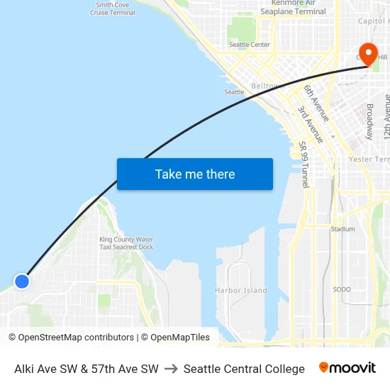 Alki Ave SW & 57th Ave SW to Seattle Central College map