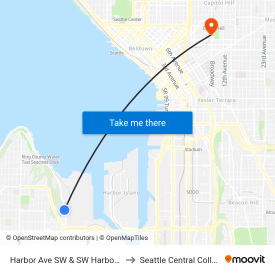 Harbor Ave SW & SW Harbor Ln to Seattle Central College map