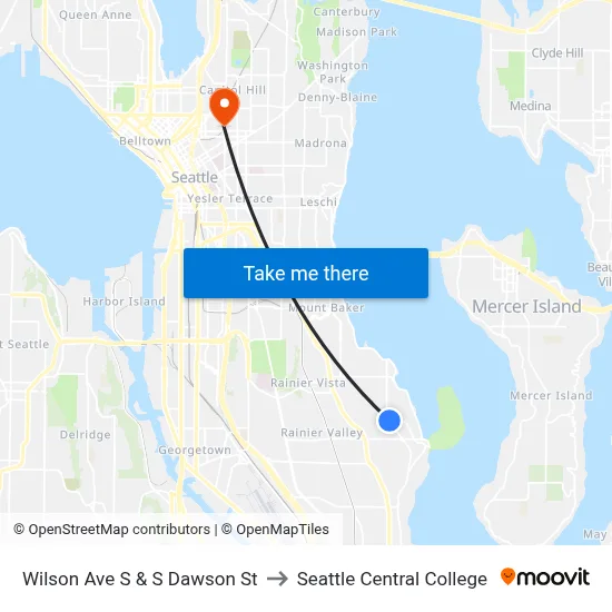 Wilson Ave S & S Dawson St to Seattle Central College map