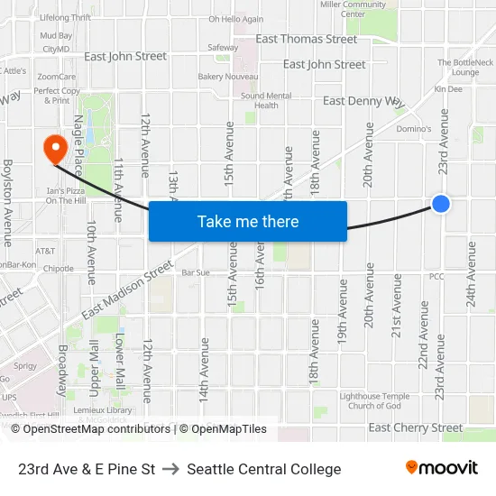 23rd Ave & E Pine St to Seattle Central College map