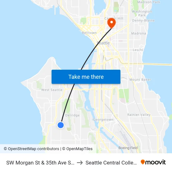 SW Morgan St & 35th Ave SW to Seattle Central College map