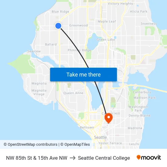 NW 85th St & 15th Ave NW to Seattle Central College map