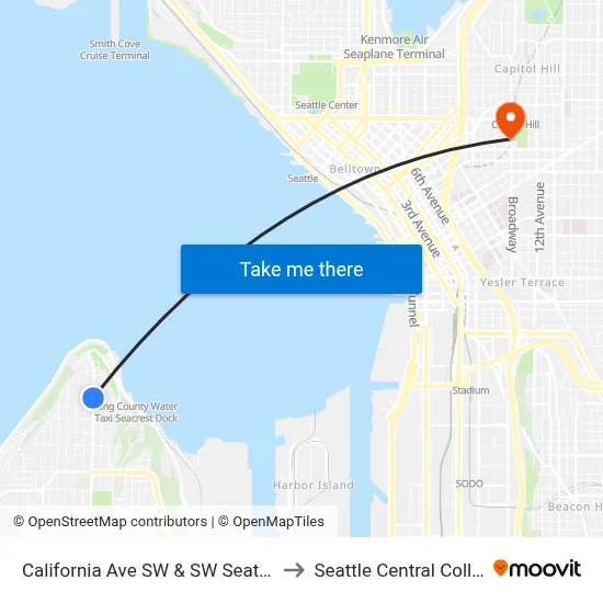 California Ave SW & SW Seattle St to Seattle Central College map