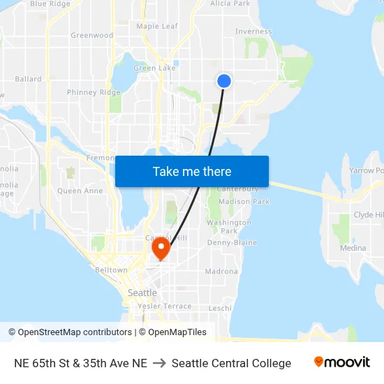 NE 65th St & 35th Ave NE to Seattle Central College map