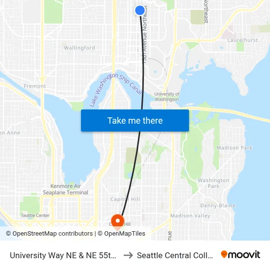 University Way NE & NE 55th St to Seattle Central College map