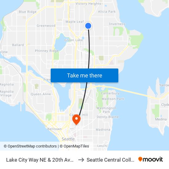 Lake City Way NE & 20th Ave NE to Seattle Central College map