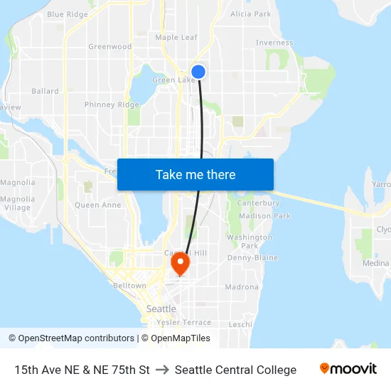 15th Ave NE & NE 75th St to Seattle Central College map