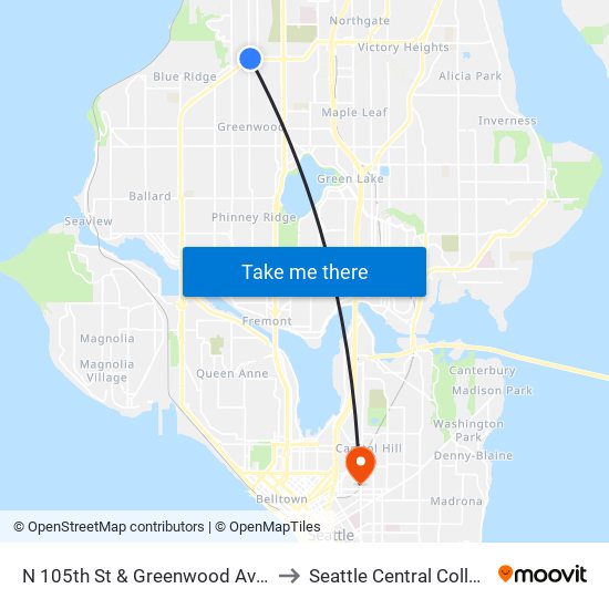 N 105th St & Greenwood Ave N to Seattle Central College map